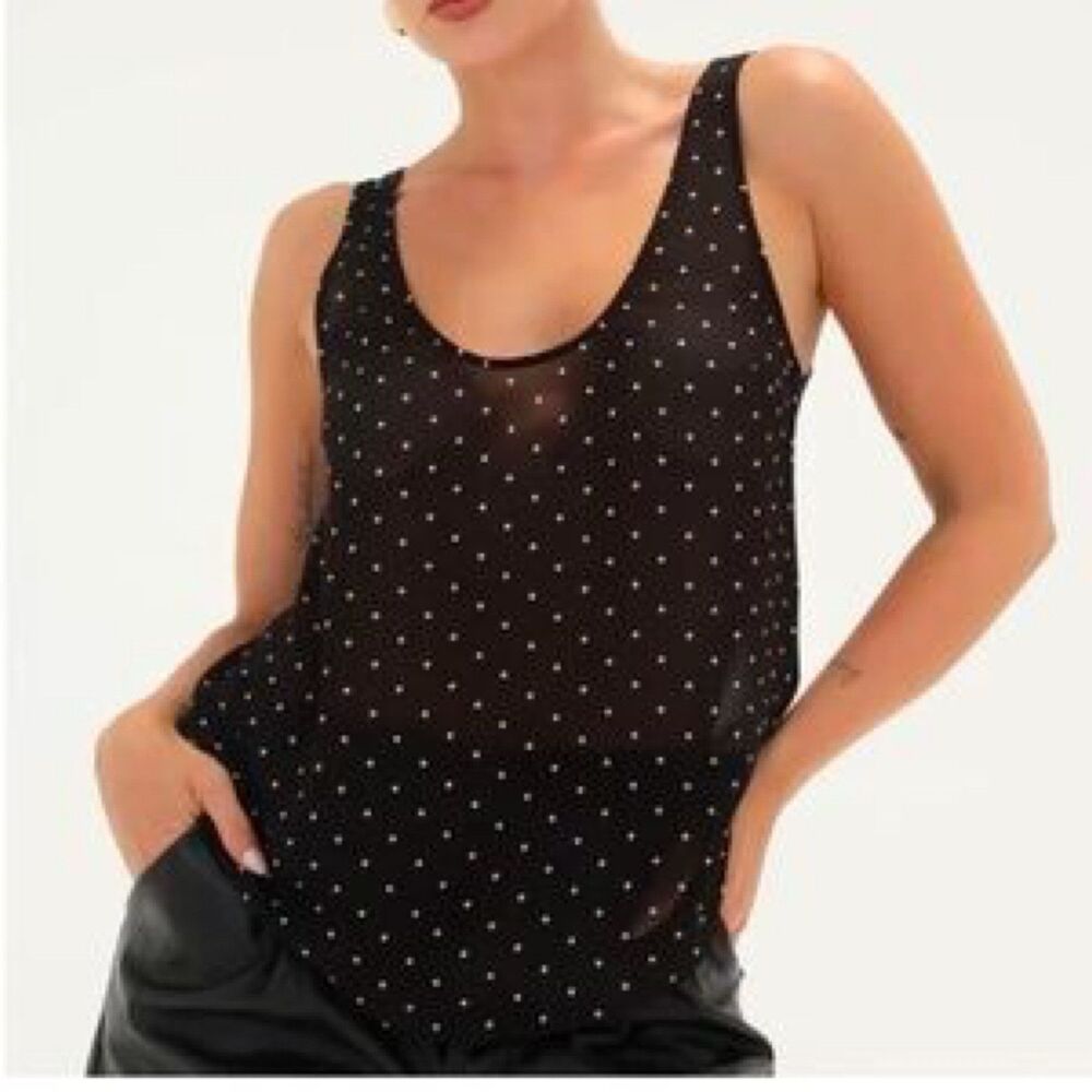 Rumored Old Fashion Classic Dot Tank Top Feminine Sheer Polka Dot Size M NWT